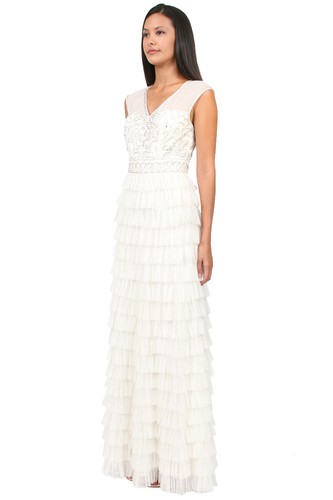 NUEVO CON ETIQUETAS SUE WONG Destino Vestido de Boda Ilusión Yugo Vestido en Niveles Formal Social 4 - Imagen 4 de 6