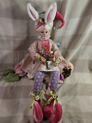 Cynthia Rowley Easter Elf Bunny Shelf Sitter Doll Tabletop Spring Pink Decor