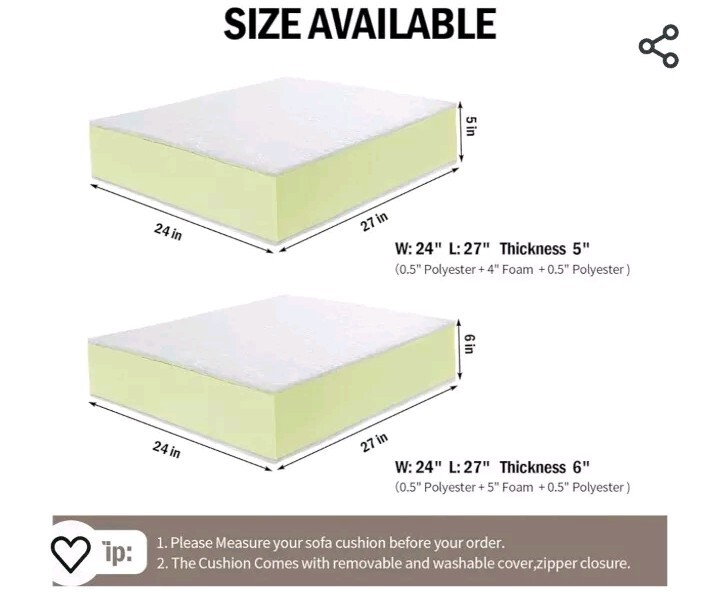 High Density Couch Cushion Replacement Insert w Dacron Fiber Layer