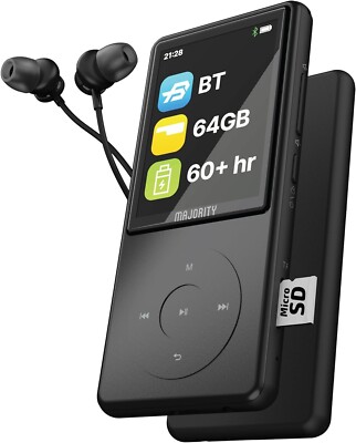 Majority MP3 PRO Player mit Kopfhörer | BT 5.0 |64 GB Speicher intern, GEPRÜFT