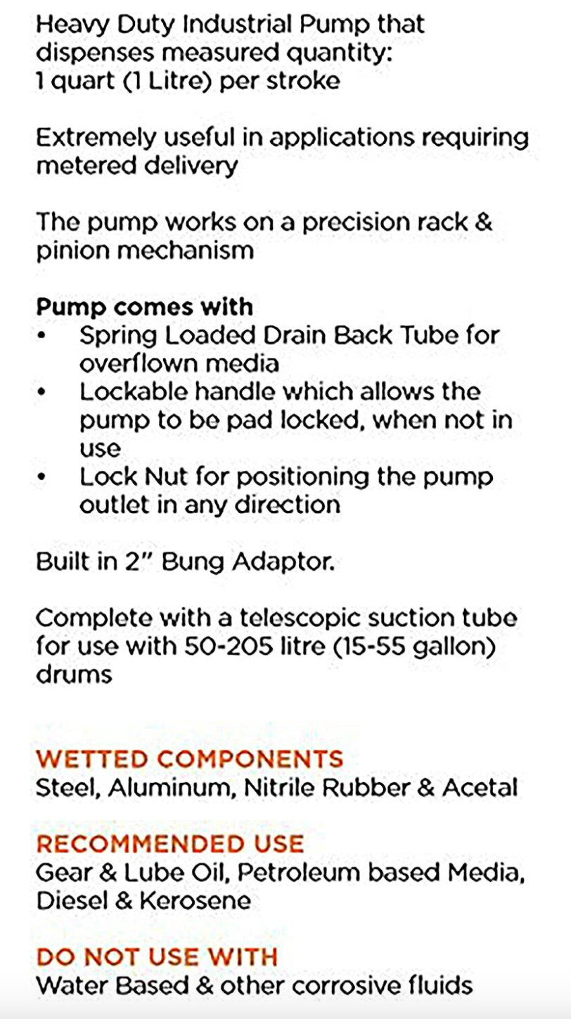 Rotary Hand Pump for Dispensing Lube Oil Diesel Fuels 15-55 Gallon Drums Barrel