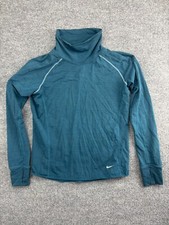 Nike Dri Fit Pull Over Fleece Track Run Jacket Women's M Green Pullover Hi Neck