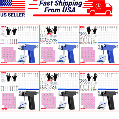 47-148Pc Body Piercing Gun Steel Ear Lip Tongue Nose Navel Nipple Rings Tool Kit