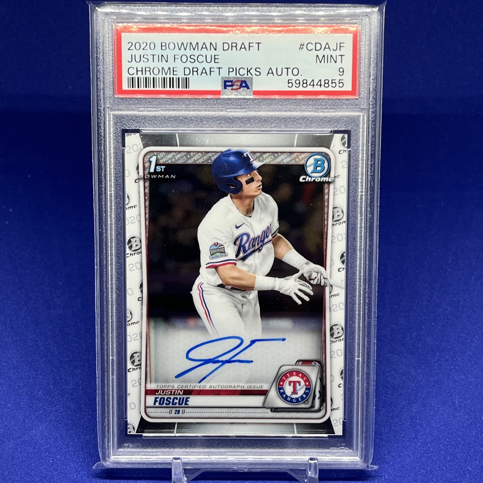 2020 Bowman Draft Chrome Draft Picks Auto Justin Foscue #CDA-JF PSA 9 MINT Auto