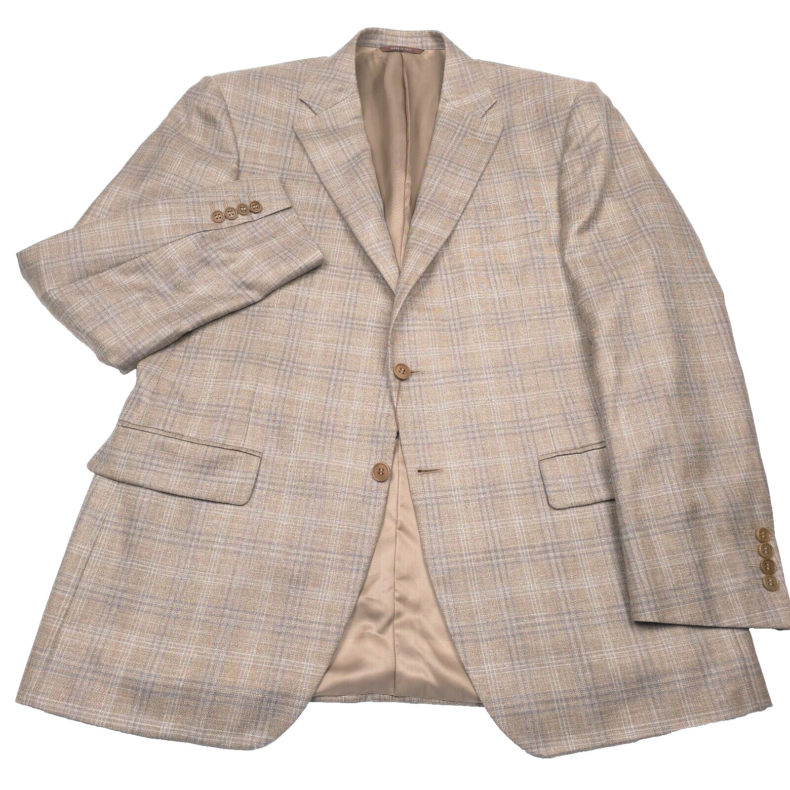 $1995 Canali Siena Tan Plaid Wool Sport Coat Jacket Mens Size 44R (Italy 54R)