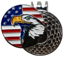 Golf ball marker with magnetic hat clip : Bald Eagle USA Flag