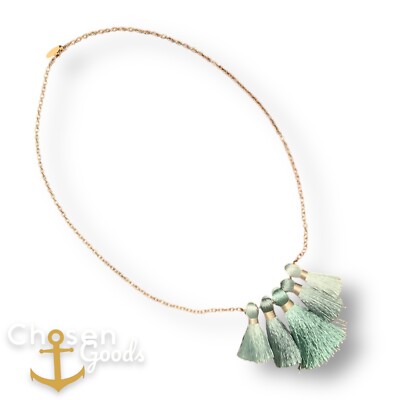 Miss Ivy Pearl Five Tassel Necklace Teal Blue Turquoise 14'' Gold Chain RV $38