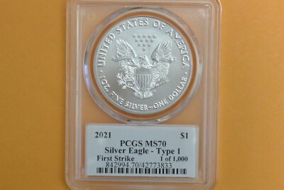 2021 $1 American Silver Eagle 1oz PCGS MS70 First Strike Thomas