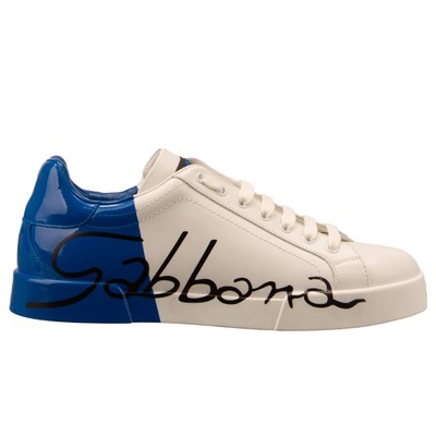 DOLCE & GABBANA Low-Top Sneaker Schuhe PORTOFINO Light Weiß Blau 41,5 US 8,5