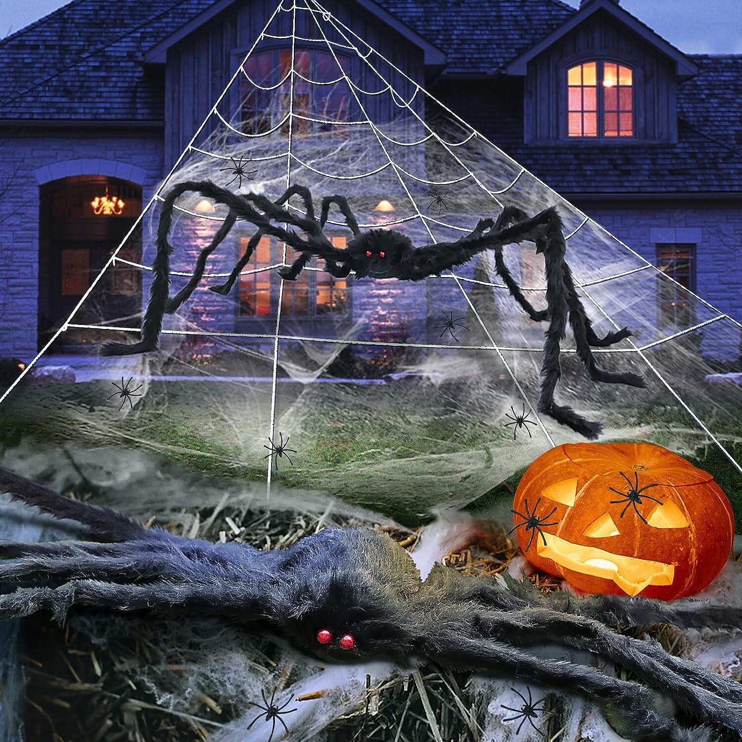 Giant Yard Halloween Decorations Outdoor Spider  with 59" Spider