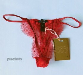 AGENT PROVOCATEUR SOIREE ADARA RED LACE & LEATHER THONG SIZE AP 3 UK 10 NWT