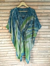 Crepe Dress Tunic Kaftan Midi Caftan Woman Cover Up Printed Blue KFNM1310