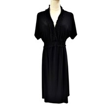 Metro7 Fit Flare Ruffle Dress Size M (8-10) Black Stretchy Knit Classic Capsule