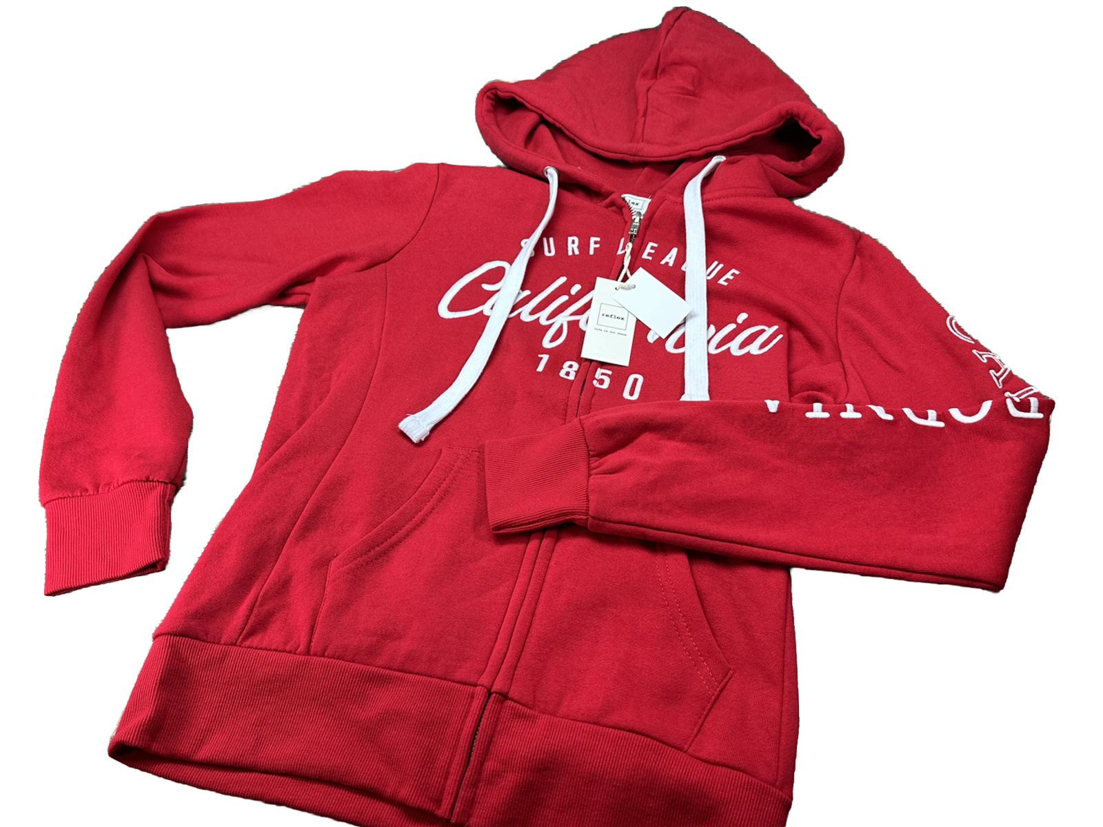 Reflex California Girls Hoodie Full Zip  Long Sleeve Drawstring Pockets Red Med