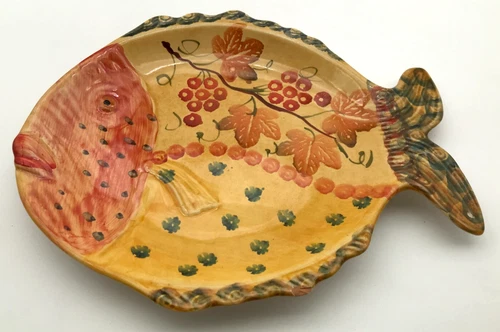 Italica ARS Hand Painted Fish Shaped ~12” Platter Plate Made In Italy CHIPPED