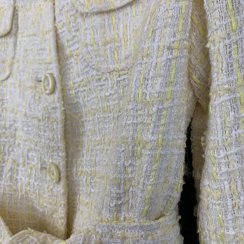 Monique Lhuillier Jacket 10 Silk Wool Yellow Button Up Belt Designer Made USA - Picture 7 of 17