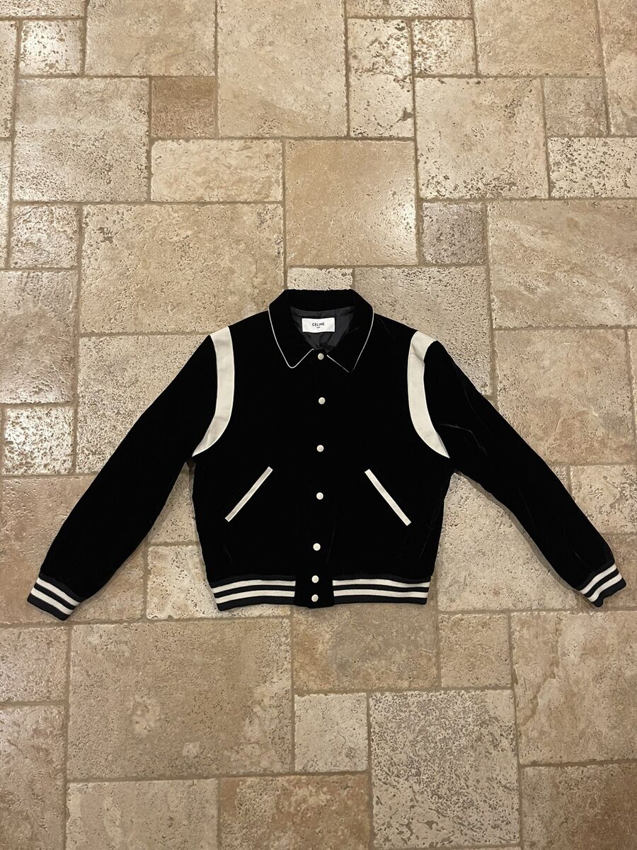 Celine Hedi Slimane Black Velvet Teddy Varsity Jacket RARE Celine Hedi Slimane Black Velvet Teddy Varsity Jacket RARE