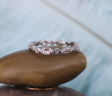 925 Sterling Silver CZ Ring Band Stackable sz 7 Swirl Floral Stacking Pretty