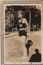 Beautiful Woman swimsuit playful sunny day pool beach 1930s 1940s vintage