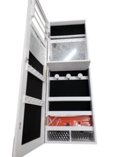 New WHITE 14.5" Wide Wall Door Mount Jewerly Armoire With Mirror & LED Lights