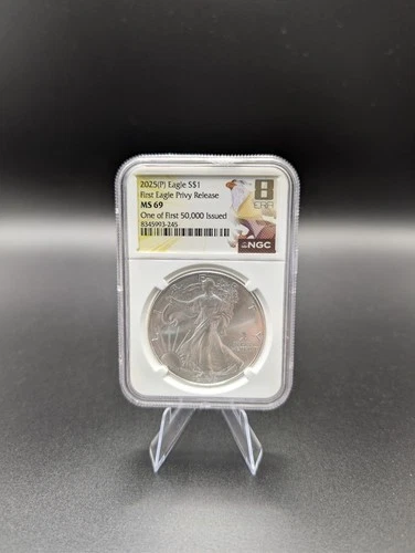 2025 Silver Eagle, Eagle Privy NGC MS69 8th Era Label First 50,000