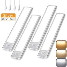 4Pcs/30cm LED Under Cabinet Lights, Rechargeable Motion Sensor, 3 Color Dimmable