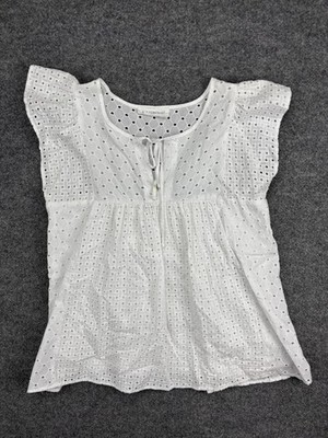 Self Contrast Blouse Womens Medium Eyelet Flutter Sleeve Boho Top Made in USA
