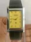 Vintage Seiko Slim Tank Quartz Men Yellow Dial Dress Watch-Free DDP Shipping