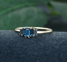 Natural London Blue Topaz engagement rings Baguette cut 925 Sterling Silver Ring