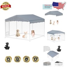 10x10 Dog Kennel Cover Gray Heavy Duty Waterproof UV Resistant
