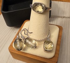 Vintage Pandora Signed 925 Sterling Silver Jewellery Set  Lime Quartz