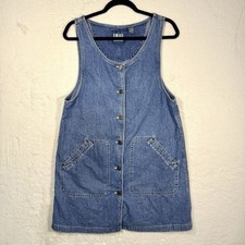 Liz Claiborne Denim Dress Women  s Medium Cotton Button Up Pockets Vintage 90s