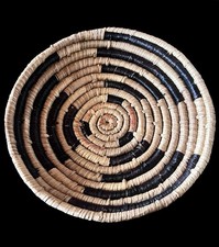 Vintage Native American Basket Bowl Plaque 14-1/2  Hand Weaved Coil Wrapped READ