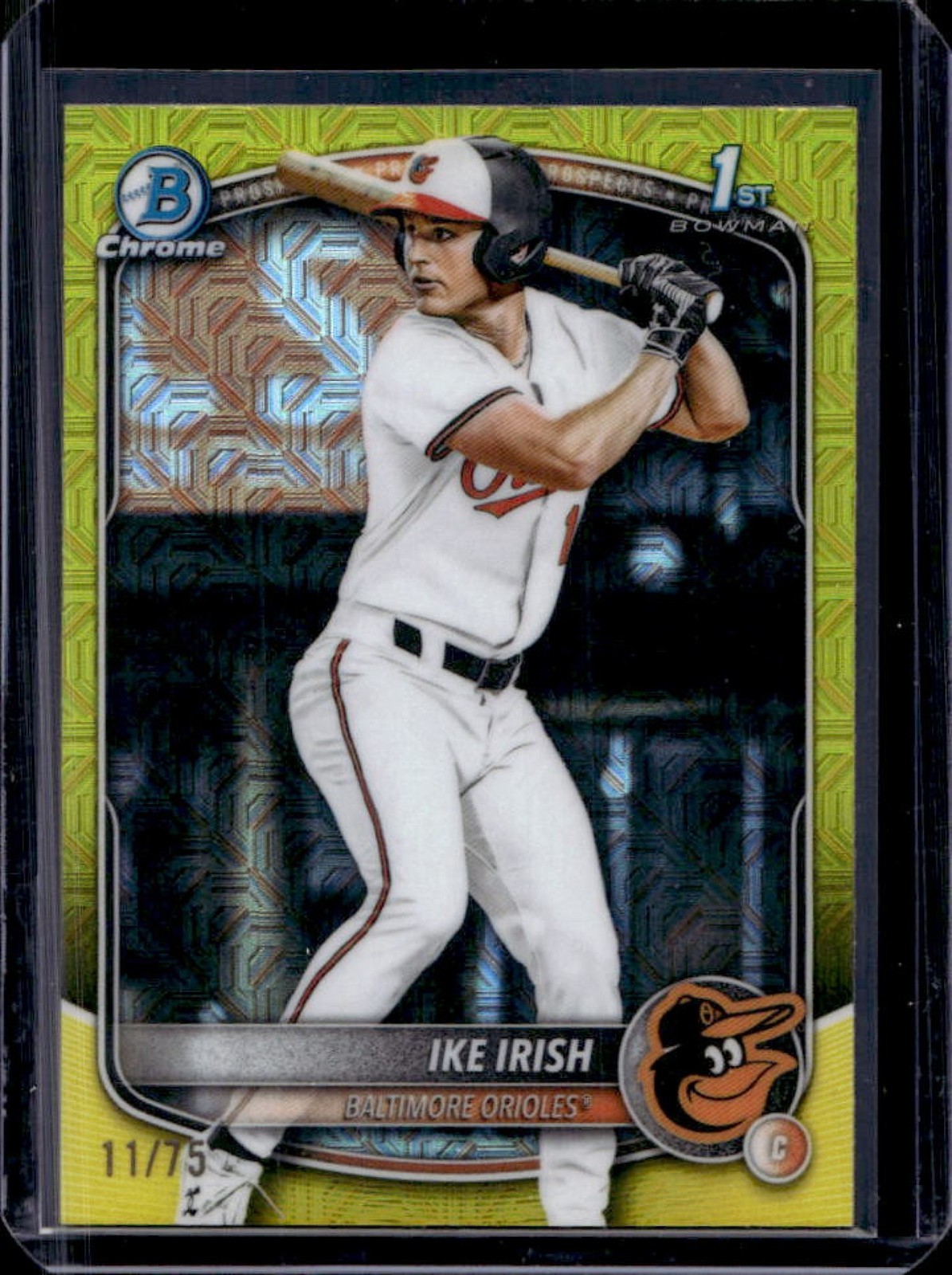 2025 Bowman Draft Ike Irish Chrome Yellow Refractor 1st #/75 Orioles