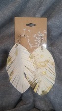 Elegant Gold and Cream Feather Earrings