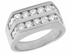 Men's 14K White Gold Two Row Genuine Diamond Wedding Band Ring 2 Ct 10MM