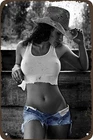 Vintage Tin Metal Signs Sexy Women Poster Cowboy Pinup Girl Short Jeans Sign Wal