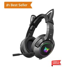 Stylish Wired Cat Ear Headphones with Microphone - RGB Lights Comfort Fit