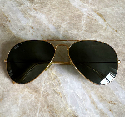 Ray-Ban RB3025 Aviator Large Metal Polarized Green Glass Lens Gold Frame