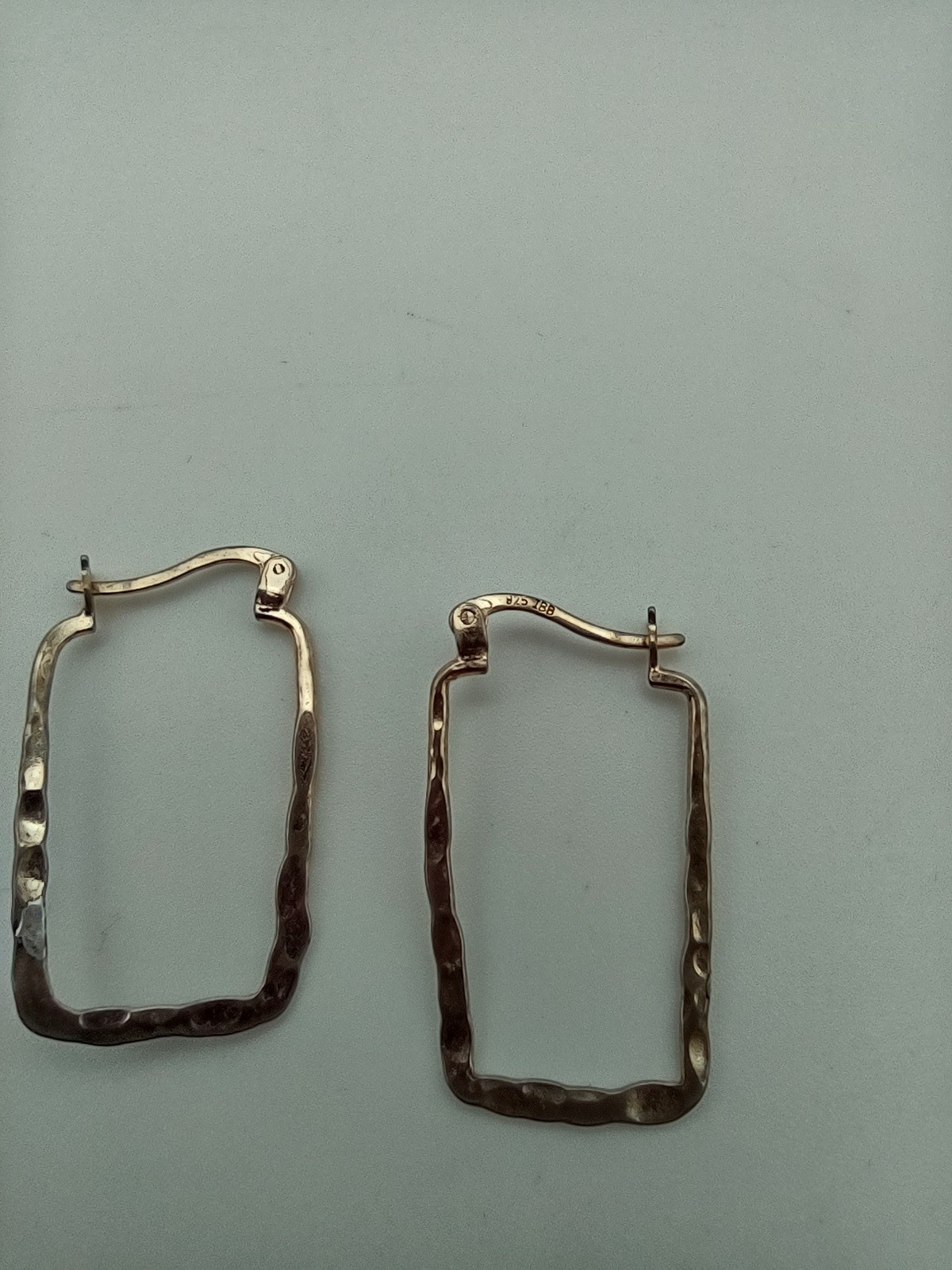 IBB Sterling Silver Hammered Rectangular Hoop Ear… - image 2