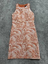 Ann Taylor Sheath Dress Women 0 Petite Orange Cotton Stretch Swirl Wave Back Zip