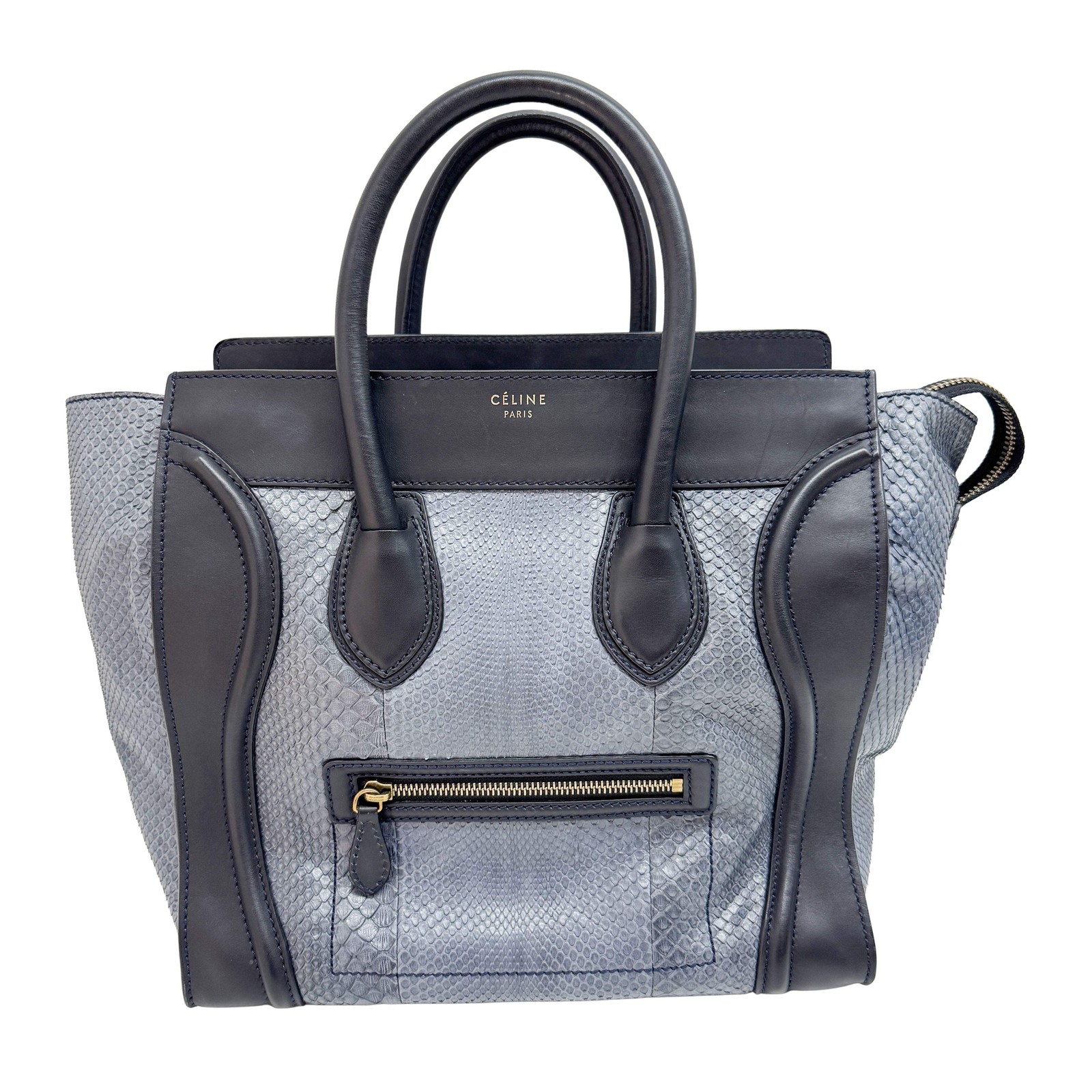 CELINE Luggage Micro Blue Python Embossed Leather… - image 1