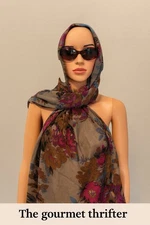 Vintage 100% Silk Oversized Floral Scarf Wrap 35x72” Boho Luxe Autumn  Fray Edge