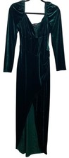 Fashion Nova Dress Womens Large Emerald Green Velvet Long Sleeve Maxi Side Slit