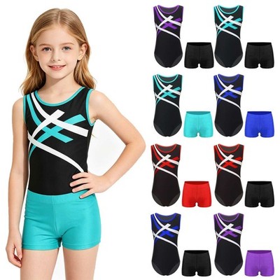 Kids Boys Girl Tumbling Unitard Ballet Leotard with Shorts Gymnastics Activewear
