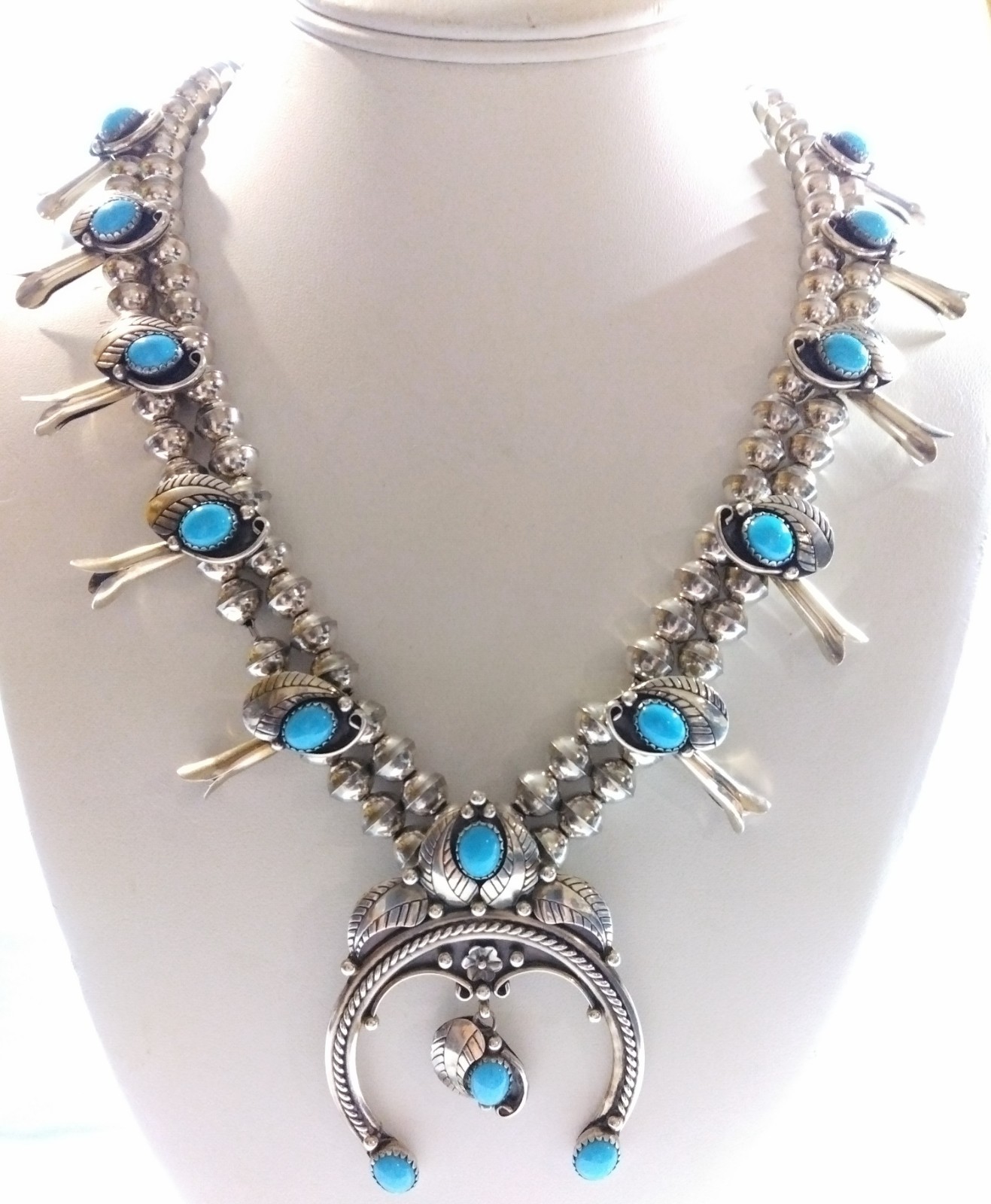Carolyn Pollack Relios Sterling Silver Turquoise Squash Blossom Naja Necklace