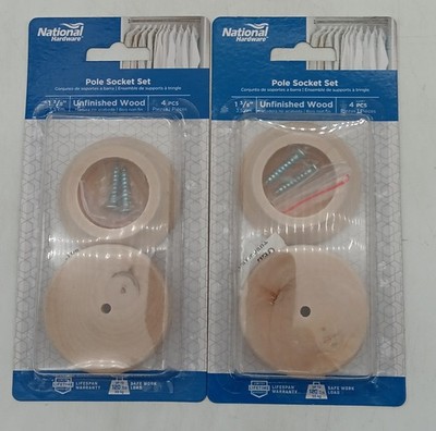 2 - National Hardware Closet Rod Pole Socket Set, 1-3/8  Unfinished Wood (4)