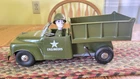 RARE Vtg Marx Green Key Wind U. S. Army Engineers Dump Truck w Animated Driver