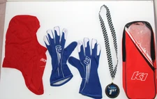 K1 RaceGear Large Gloves, Head Covering, 1st Place metal & Carrying Bag