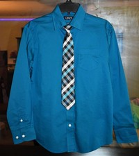 Chłopięcy turkusowy długi rękaw zapinany na guziki czapki markowa sukienka koszula i krawat - rozmiar M (10/12)